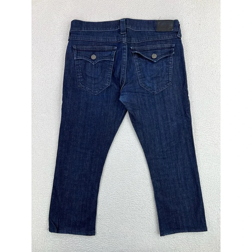 True Religion Ricky Relaxed Straight Jeans Mens 36x26 Blue Stretch Denim USA